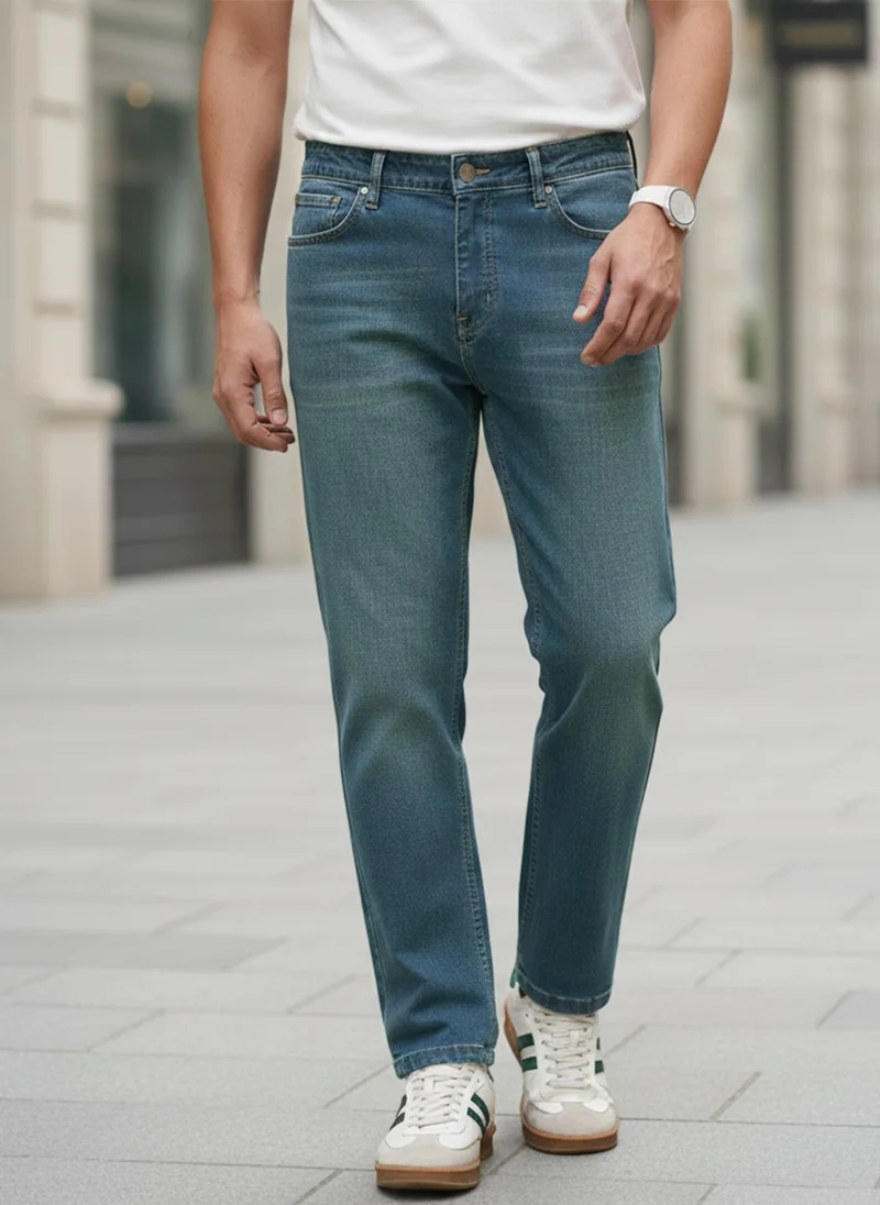 Urbano Fashion Men's Light Blue Regular Fit Heavy Washed Denim Jeans Stretchable